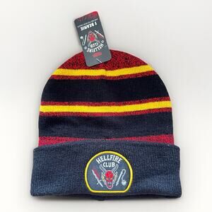 Stranger Things Hellfire Club Knit Beanie One Size Black Red Yellow NWT